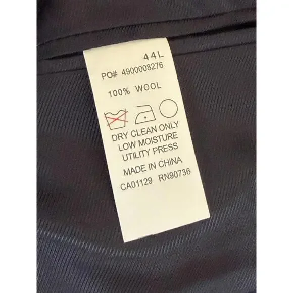Calvin Klein 100% Wool Two-Piece Suit Set – Blazer 44L / Trousers 38L – Navy
